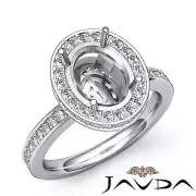 Oval Shape Semi Mount Pave Setting Diamond Anniversary Ring 14k W Gold 0.82Ctw