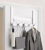 KitchLife Over The Door Hooks Hanger with 11" Extended Arms for Easy Use by Women, Fits 1 3/4" Doors, L28U - Bathroom Accessories and Towel Rack Organization - 1 Pack, Glossy White