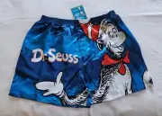 Dr Seuss Mens The Cat In The Hat Blue Printed Satin Boxer Shorts Size M New