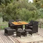 9 Piece Garden Dining Set Black PE Rattan Table Chairs And Stools With Cushions