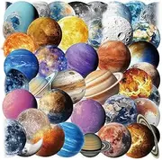 50Pcs Planet Stickers Pack Planet Moon Space Solar System for Scrapbook Junk Journal Supplies Planner Laptop Luggage Home Decor Waterproof Space Stickers for Kids Adults,Transparent PET Stickers