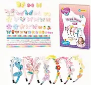 [JATEFT] 6 PCS Headbands with 36 Accessories DIY Headband Kit Toy Hair Accessories for Girls, Handmade Craft Supplies Pack