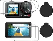 Lens Screen Protector for DJI Osmo Action 5 Pro Accessories (2Sets-8Pack), Action5 Pro Tempered Glass Screen Protector with Silicone Lens Cap, 9H, HD, Scratch Resistant, Bubble-Free