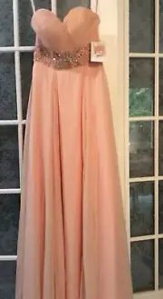 JOVANI BLUSH GRECIAN GOWN BEADED STONES STRAPLESS OPTIONAL STRAPS SIZE 2 NEW