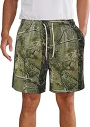 PEHMEA Mens Summer Sweat Shorts Maple Leaf Print Casual Elastic Waist Drawstring Beach Lounge Athletic Short with Pockets