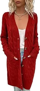 [FYKEY] Women's Long Cardigan Open Front Knitted Cardigan with Pockets Sweater Outwear for Fall Winter