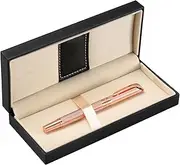 [Penneed] Rollerball Pen Liquid Ink Pens for Women Luxury Box Gel Pen Black Ink Fancy Pen Refillable for Executive, Office, Professional, Birthday Gift G5 (Rose Gold)