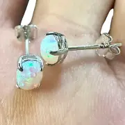 2.98 CT Oval Cut Lab Created Fire Opal 14k White Gold Plated Women Stud Earrings