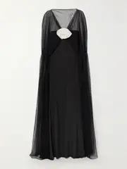 [BERNADETTE] BERNADETTE - Delphine Floral-appliquéd Point D'esprit And Silk Crepe De Chine Gown - Black - FR 40 FR 40 Black