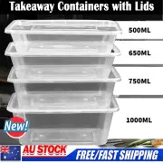 REUSABLE PLASTIC TAKE AWAY CONTAINERS & LIDS 500, 650, 750, 1000ML RETANGULAR AU