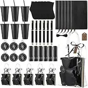 Leinuosen 6 Set Baby Shower Prizes for Men Baby Shower Favors Gifts Including Black Plastic Cups Socks Compasses Pens Notebooks Flashlights with Gift Bags Labels and Ribbons for Men Groomsmen