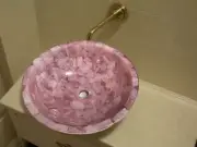 15" Luxury Rose Quartz Sink Handcrafted Stone Bathroom Basin Round Crystal Decor