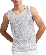 [WaiYeeHei] Men's Shiny Glitter Sequins Vest Tank Tops Party Showman Costume Shirt T-Shirt Sleeveless