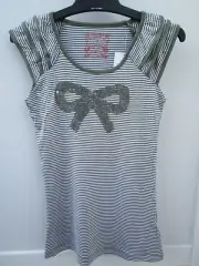 Girls Pumpkin Patch Stripey Tee with Sequin Bow top Size 7