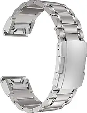 [MaKTech] Titanium Band for Garmin,26mm Five-Piece Metal Bracelet Strap with Quick Release Connector,Tortoise Buckle,for Garmin Fenix 8 51mm/Epix Pro 51mm/7X/6X,Instinct 2X Smartwatch (Silver)