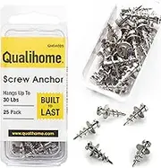 Double-Headed Wall Screw Anchors Picture Hooks - Heavy Duty Bear Claw Hanger Screws Holds Upto 30 Lbs. - Drywall Screw/Anchor for D-Rings/Wire/Keyholes - Hang Pictures/Mirrors and More (25 Pack)
