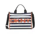 DKNY Emilee canvas striped medium tote crossbody bag - NAVY BLUE / WHITE