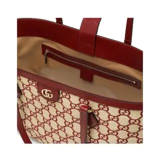 【GUCCI 古馳】631685 經典GG LOGO系列草編牛皮飾邊手提肩背媽媽包購物包(紅色)