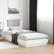 White Bed Frame 90x190 cm with Headboard - Wooden Slats, Bedroom Furniture, Mattress Base, Folding Bedframe with Low Profile Design