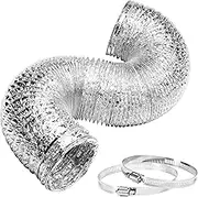 GLDUCT4X8C 4 inch 8 feet Non-Insulated Flex Air Aluminum Foil Ducting Dryer Vent Hose for HVAC Ventilation with 2 Clamps, 4'' X 8', Silver
