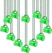 12 PCS Big Size St Patricks Day Necklace Shot Glass Hanging Necklace Bulk St Patricks Day Accessories for Women Green Beads St Pattys Accessories Decorations Party Favor for Saint Patricks Day,