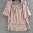 AVENUE Plus Size Ember Lace Trim Top Women's 16 Dusty Mauve 3/4 Sleeve Pullover