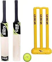 GRS Kids Zone Popular Willow Cricket Bat with Wicket Set & 1 Tennis Ball for Kids (Size 3, Age 6-10 Years) Multicolor