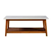 Teamson Home Kingston Coffee Table with Storage and Marble-Look Top, Marble/Walnut