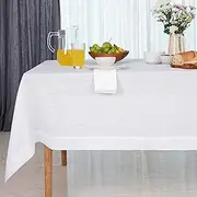 D'Moksha Homes White Tablecloth 60 x 90 Inch, 100% Pure Linen Tablecloth 90 inch, Hemmed Tablecloth, Rectangle Tablecloth for Summer, Spring, Outdoor Tablecloth - Easy Care, Machine Washable