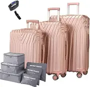 [Bosnite] Luggage & Travel Gear 3-Piece Hard Shell Suitcase Set - Rose Gold, Spinner Wheels, TSA Approved Locks, Organizer, Carry-On & Checked Bag Sizes