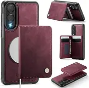 Usroom Compatible with Magsafe for Samsung Galaxy S25 Edge Wallet Case Magnetic Card Holder, RFID Blocking 2 in 1 Detachable Kickstand Shockproof Cover for Women Men, Red
