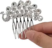 Elegant Wedding Silver Crystal Rhinestone Hair Comb Clip Flower Girls Wedding Bridal Headpieces Vintage Hair Piece for Women (Peacock Silver, One size)