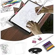 LooEooDoo Light Up Tracing Pad,Dimmable Tracing Light Table A4 Rechargeable Tracer Board Arts and Crafts Writing Drawing Pad for Weeding Vinyl, Diamond Art, Sketching, Tracing and Animation (Black)