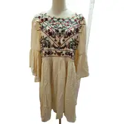 NWT Umgee Embroidered Boho Fall Floral Peasant Dress Flowy Gauze Cottage XL