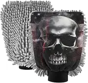 XYMZR Darkness American Skull Absorbent Microfiber Car Wash Mitt, Funny Cute Anime Scratch Free for Cars Cleaning, Home Cleaning Mitts, 2 Pack, 10.24” L x 7.09” W