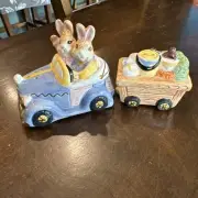 Easter Bunnies with Car & Trailer Salt & Pepper 1993 Omnibus OCI Orig Sticker