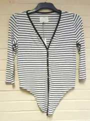 NEXT Downtime Striped Button Up Tie Front V-neck Top - White&Navy UK6 EUR34