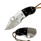 4.56" Black Pearl Handle Damascus Etched Mini Folding Chubby Pocket Knife