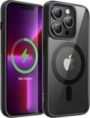 JETech Magnetic Case for iPhone 13 Pro Max 6.7-Inch Compatible with MagSafe, Shockproof Phone Bumper Cover, Solid Color Matte TPU Frame, Anti-Scratch Clear Back (Black)