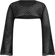 [CIDER] Women’s Shrugs Mesh Crop Tops Bolero Hollow Out Long Sleeve Crochet Sweater Bolero