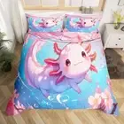 Cute Axolotl Bedding Set King Size, Ocean Duvet Cover Kawaii Sealife Comforter