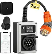 dé EV Charger Wallbox 22kW [32A, 5pins, 3 Phase] EV Charging Station with CEE Plug and Type 2 Socket, 22kW Mobile Charging Station with Power Meter, RFID Card for Model Y/3, BYD/MG and Other PHEV/BEV