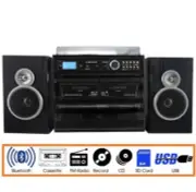 Trexonic 811BS 3-Speed Turntable Dual Cassette CD Record Player with USB AUX SD