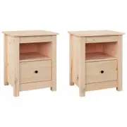 vidaXL 2x Solid Wood Pine Bedside Cabinets Storage Drawer Wooden Side Table
