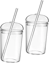 OFFSCH 2pcs Glass Drinking Cups Straw Lid Smoothie Cup Milk Straw Elegant for Daily Use