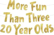 More Fun Than Three 20 Year Olds Gold Glitter Banner - Happy 60th Birthday Party Banner - 60th Birthday Party Decorations and Supplies - 60th Wedding Anniversary Decorations