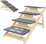 4 Step Dog Stairs for Small, Medium, & Large Breeds - Wooden Pet Stairs for High Beds - Folding Dog Steps for Indoor & Outdoor Use - Great Alternative to Pet Ramp for Car or Truck
