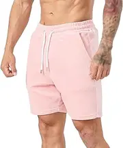 [PHJTOMK] Mens Casual Corduroy Drawstring Elastic Waist Beach Shorts Loose Fit Sweat Shorts with Pockets Corduroy Short, Pink, Medium