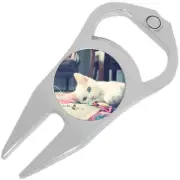 White Cat Golf Ball Marker Divot Repair Tool Bottle Opener