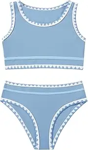[Bkixhv] Girls Swimsuits Toddler Two Piece Bathing Suit Bikini Sets High Waist Sporty Kids Swimwear Size 3-10 Years
